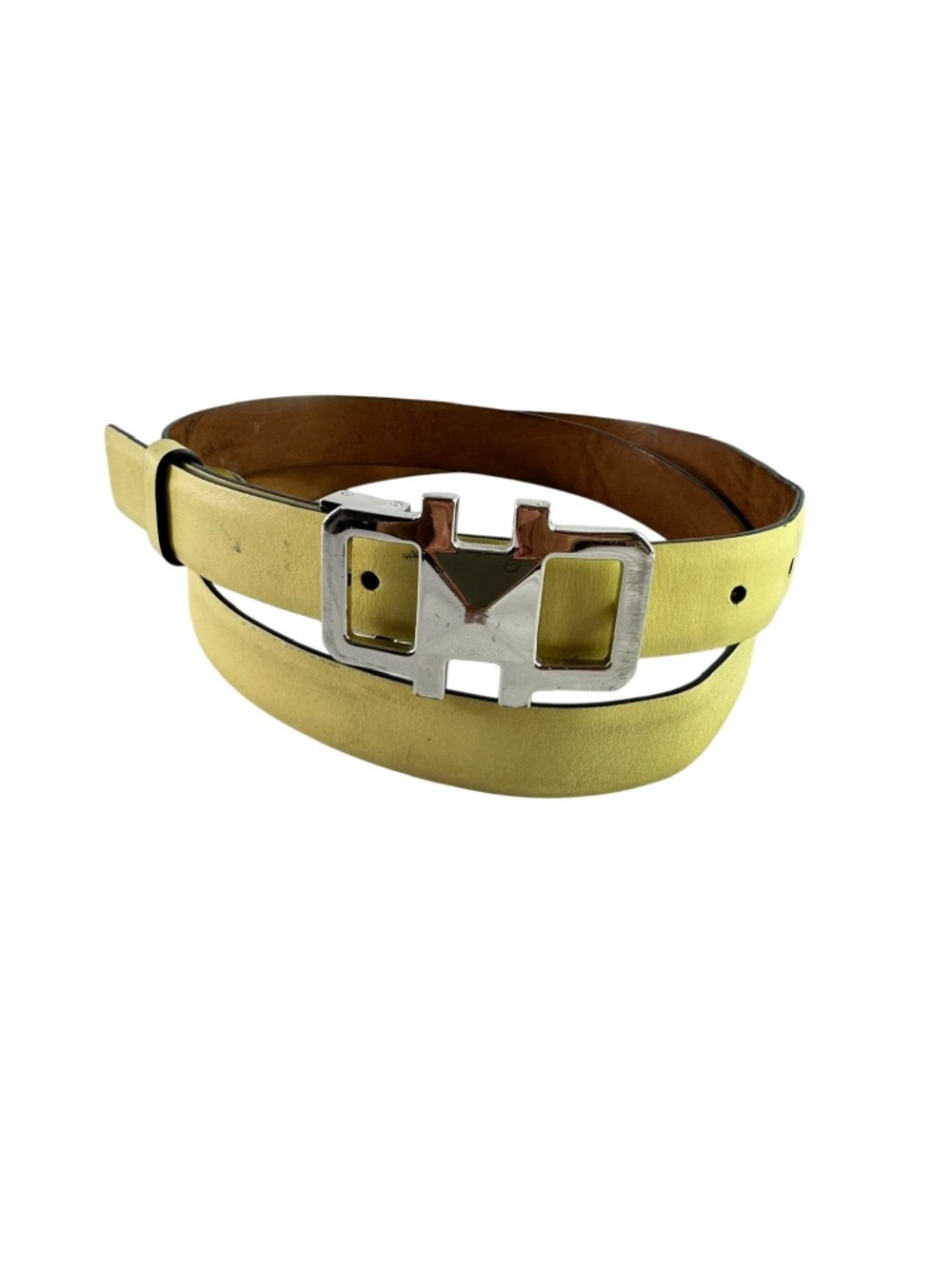Vintage SALVATORE FERRAGAMO Yellow Genuine Leather Unisex Belt Size 38 Distress